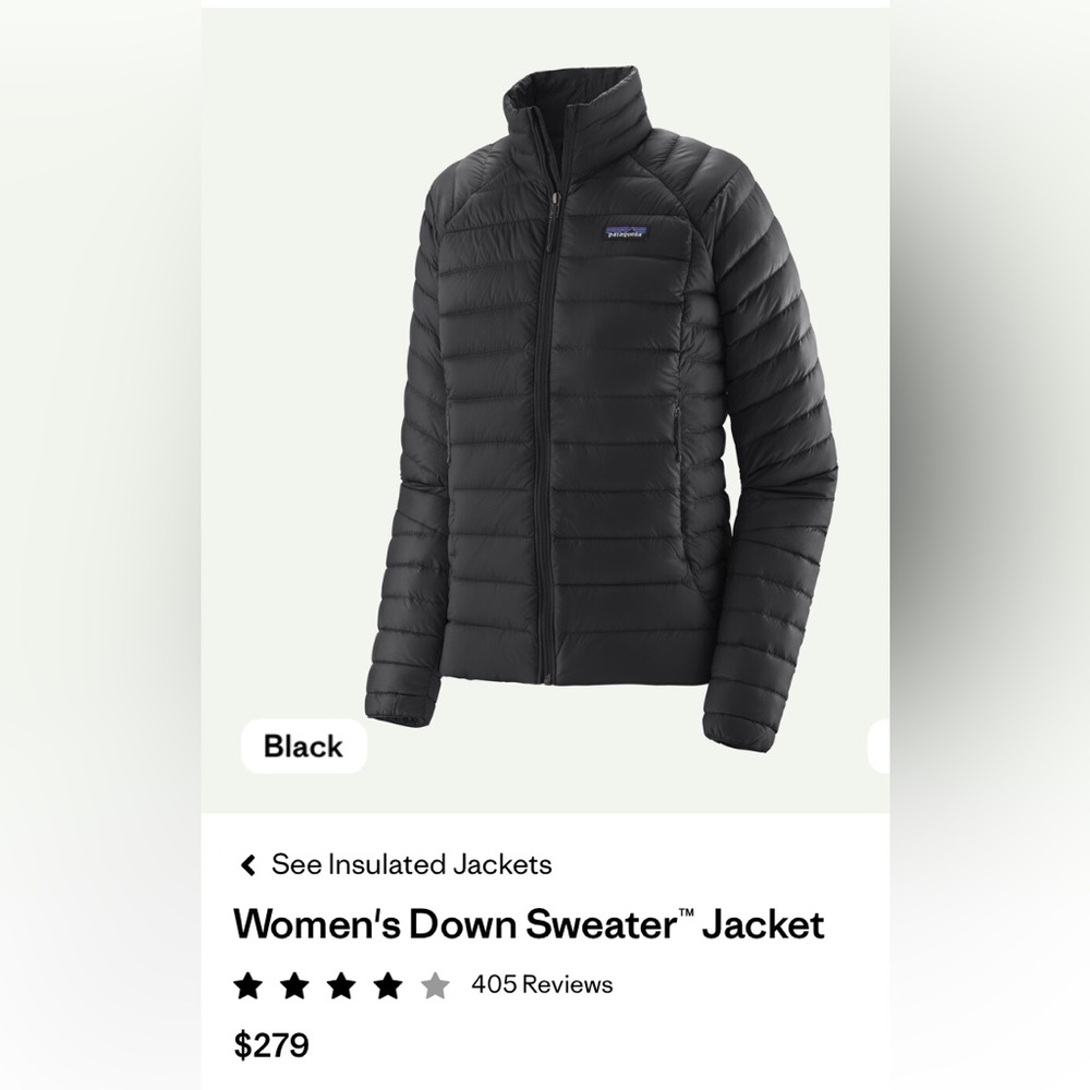 Patagonia Black Down Sweater Jacket Women’s size Small